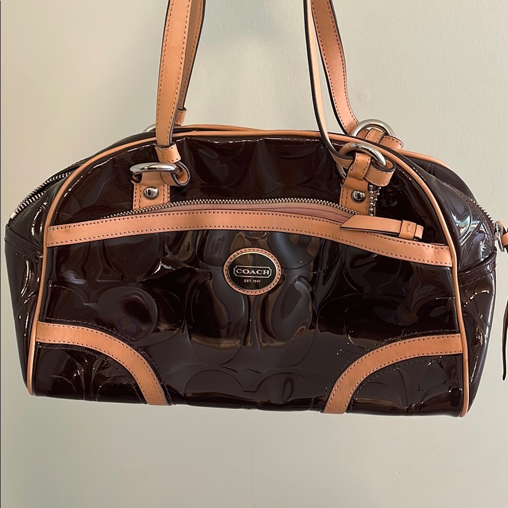 Coach Brown Shoulder Bag with Glossy Finish